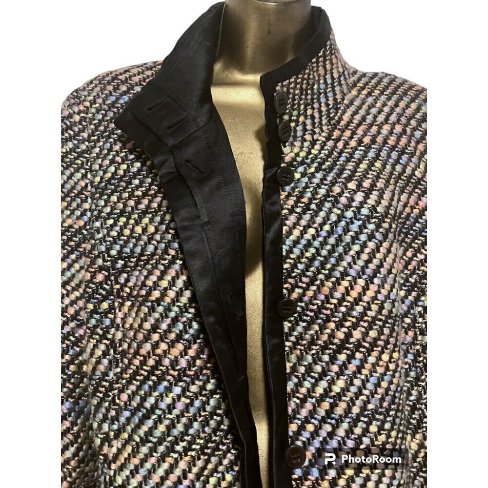 Feraud Tweed Trench Coat 12 Wool Blend Rainbow Cottage Fairy Maximalist Capsule - Picture 5 of 12